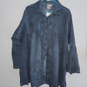 Parsley & Sage Boho Hippie Embroidered Tunic Bell Sleeve Buttons 3X